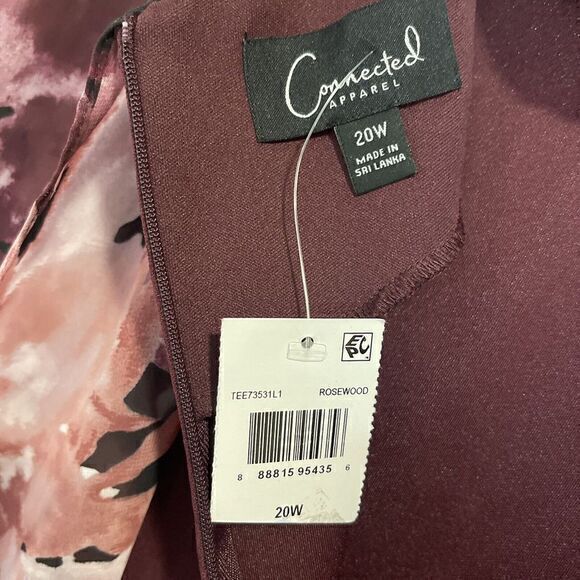CONNECTED APPAREL Womens Burgundy Flora Cape Below The Knee Shift Dress Plus 20W - Picture 8 of 13